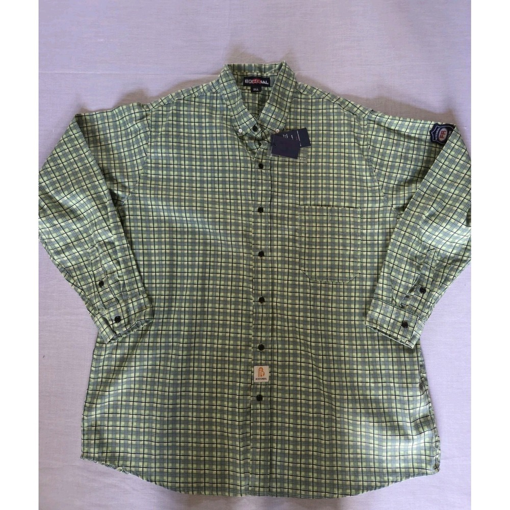 Bocomal Flame Resistant Work Shirt Men's 3X Green Plaid 3XL New NWT Button Up